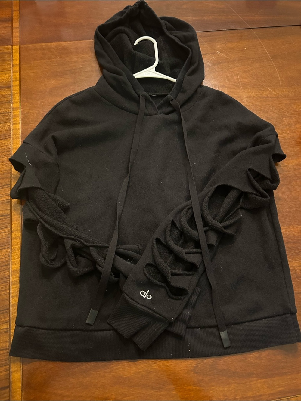 ALO Yoga Black Lace-Up Sleeve Crewneck Hoodie
